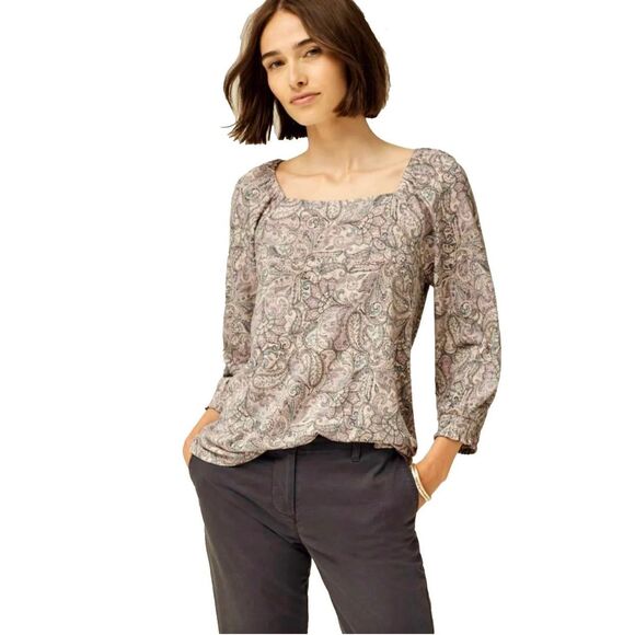 J Jill 2X Womens Shirt 3/4 Smocked Sleeve Square Neck Paisley Boho Peasant - Picture 1 of 8